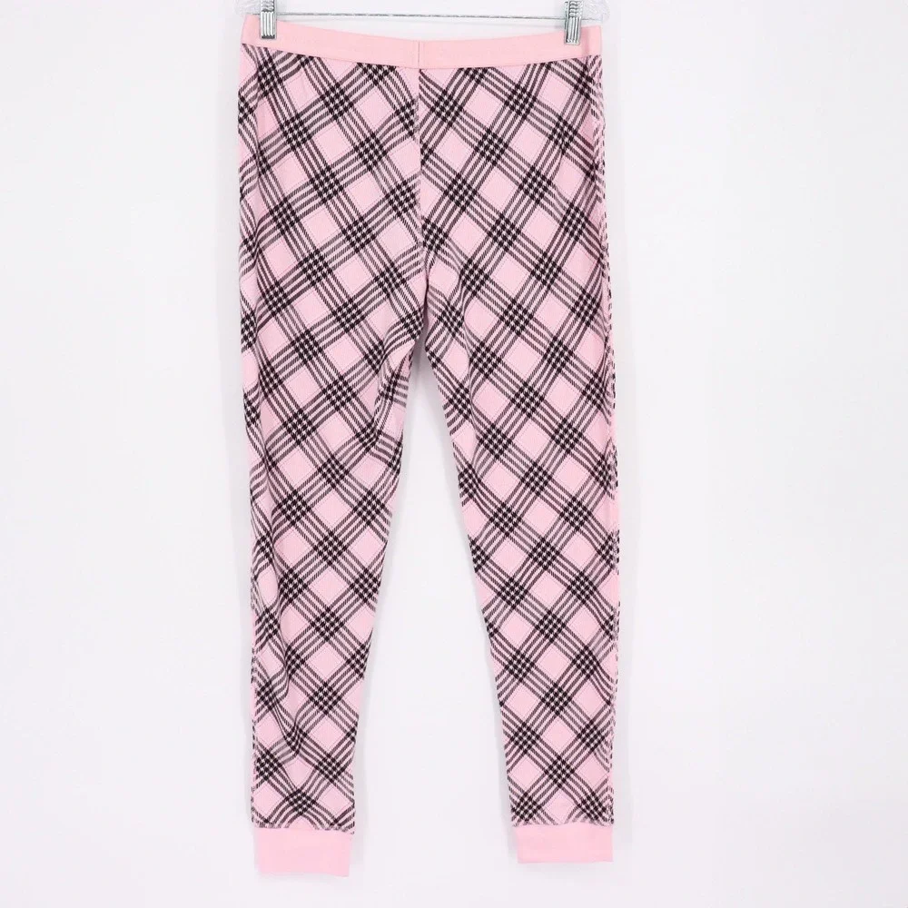 Victoria's Secret Pretty Blossom Lovely Plaid Pink Thermal Pajama Set Size L NWT